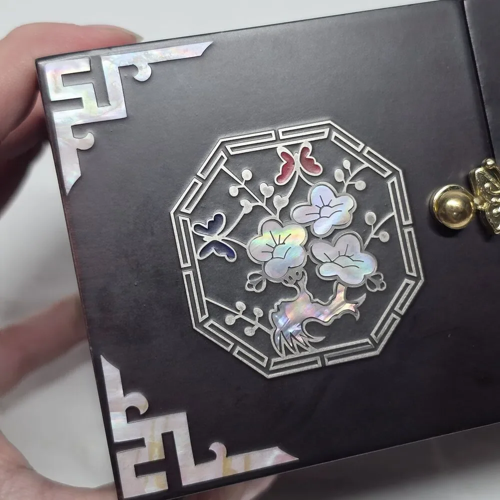 Vintage Korean Traditional Mother Of Pearl Inlay Twin Cube Folding Jewelry Box